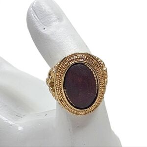 Vintage Woven Brown-Purple Ring Size 7.75 Thread Wrapped Fabric Oval Gold Tone